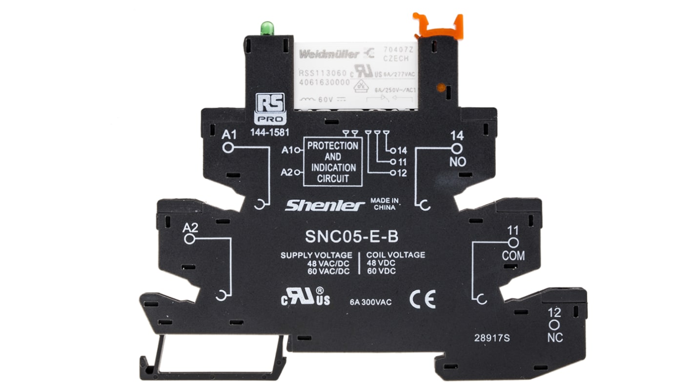 Relè d'interfaccia RS PRO, bobina 60V ca/cc, Guida DIN, contatti SPDT