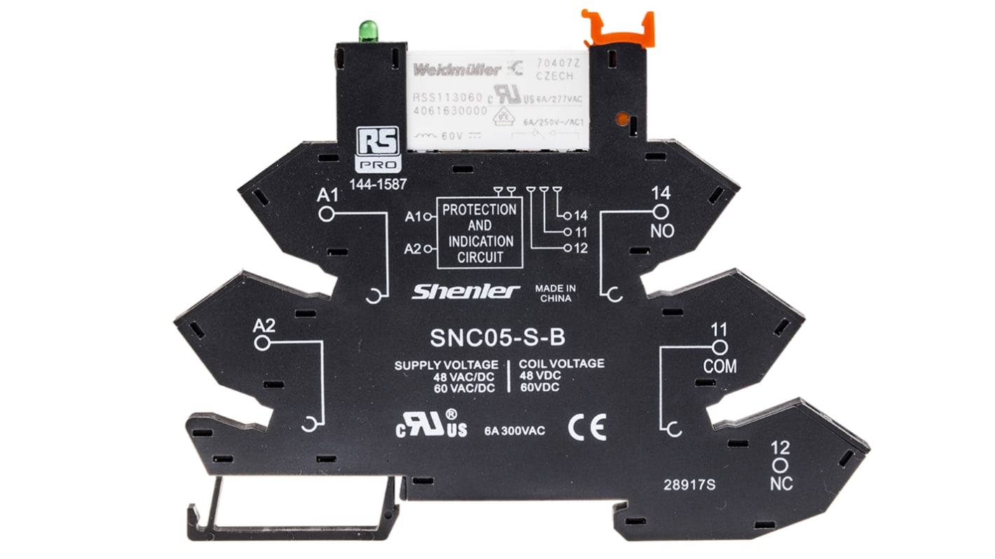 Relè d'interfaccia RS PRO, bobina 60V ca/cc, Guida DIN, contatti SPDT