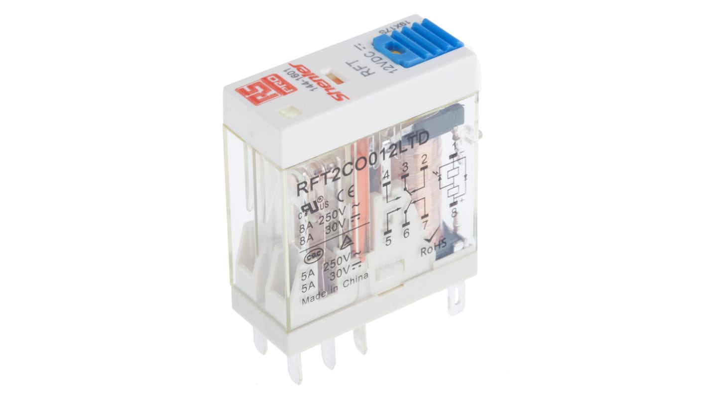 RS PRO Plug In Power Relay, 12V dc Coil, 8A Switching Current, DPDT