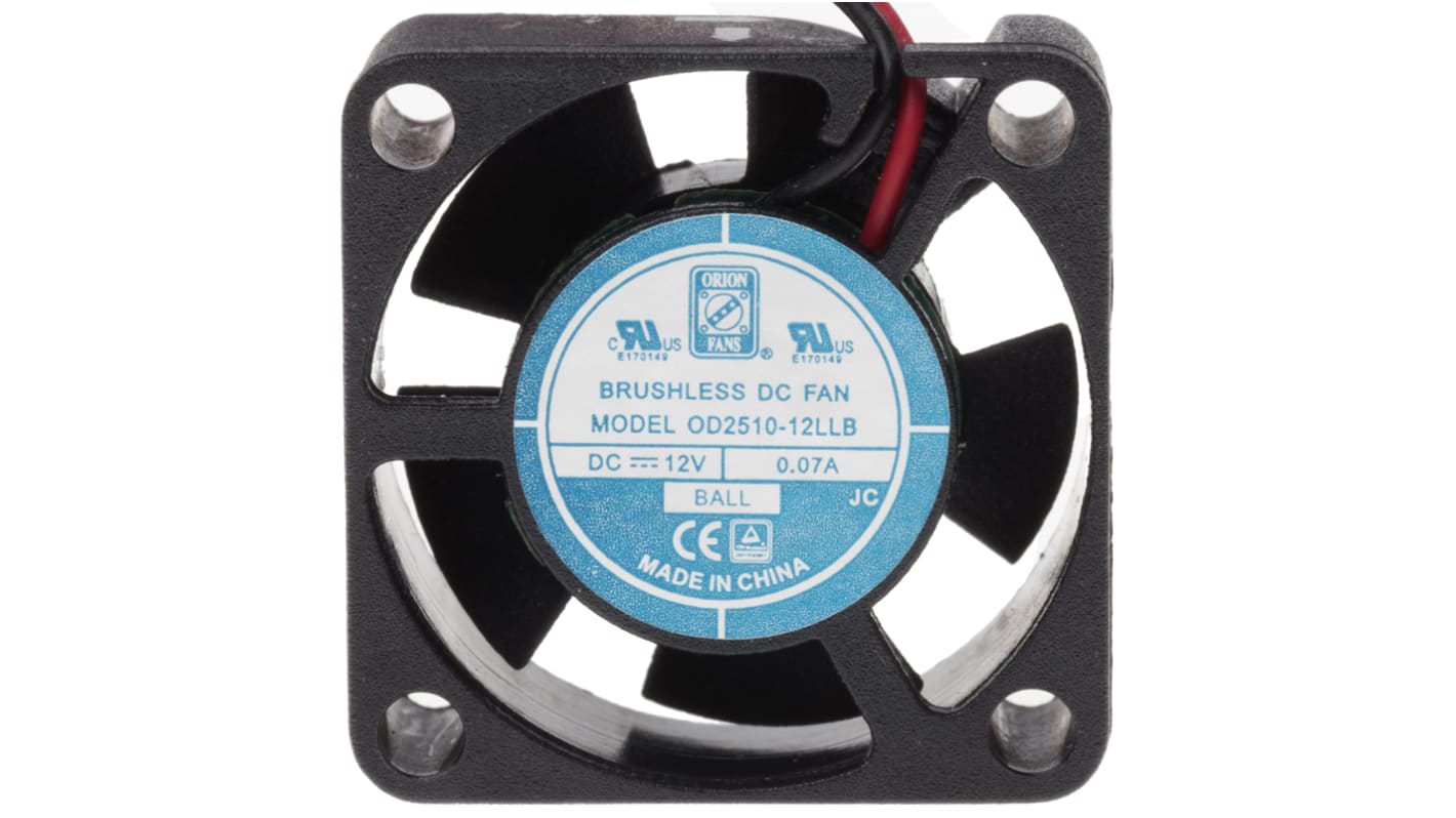 RS PRO Axial Fan, 12 V dc, DC Operation, 2.5m³/h, 840mW, 70mA Max, 25 x 25 x 10mm