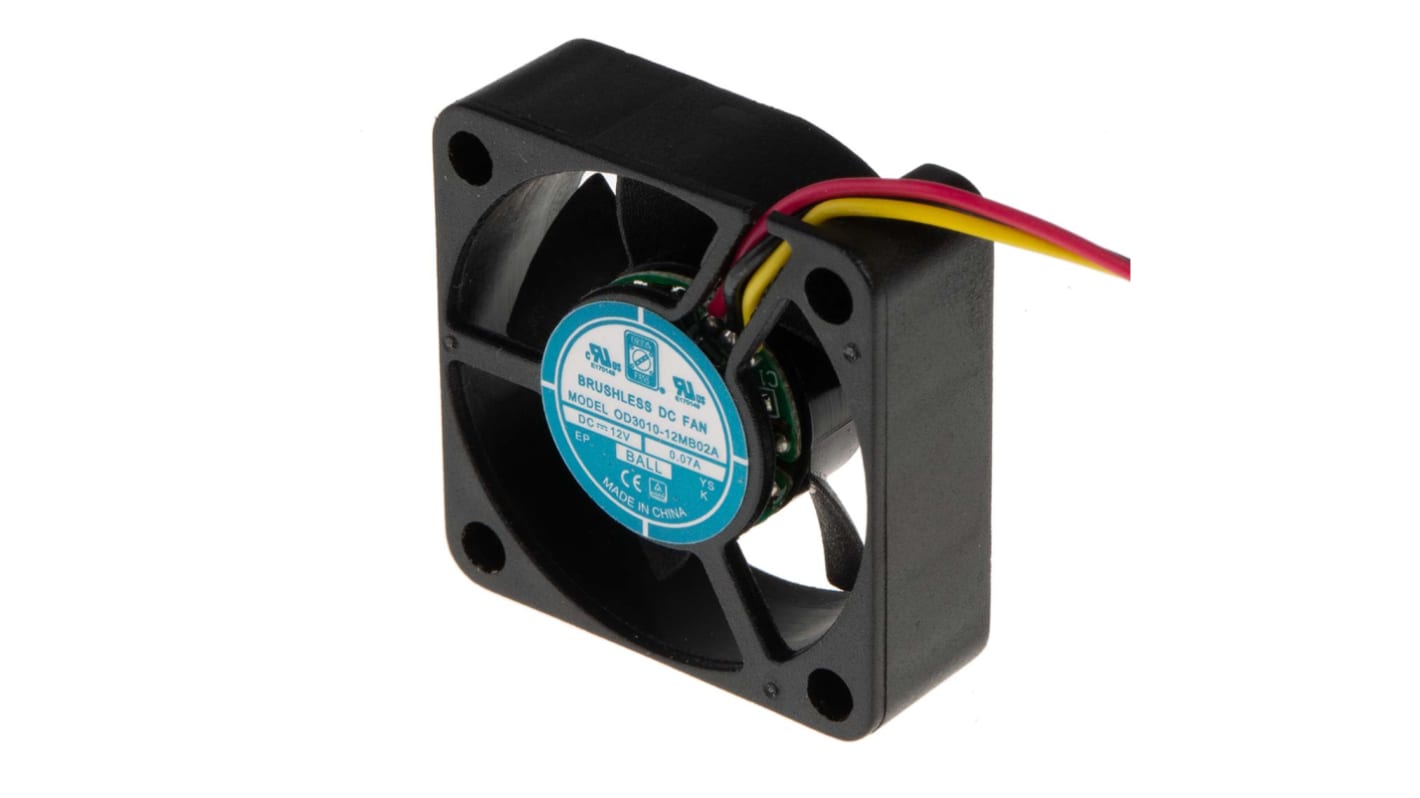 Ventilador Axial RS PRO de 30 x 30 x 10mm, 12 V dc, 840mW, 9000rpm, caudal 6.8m³/h, 27dB, salida Alarma, IP55