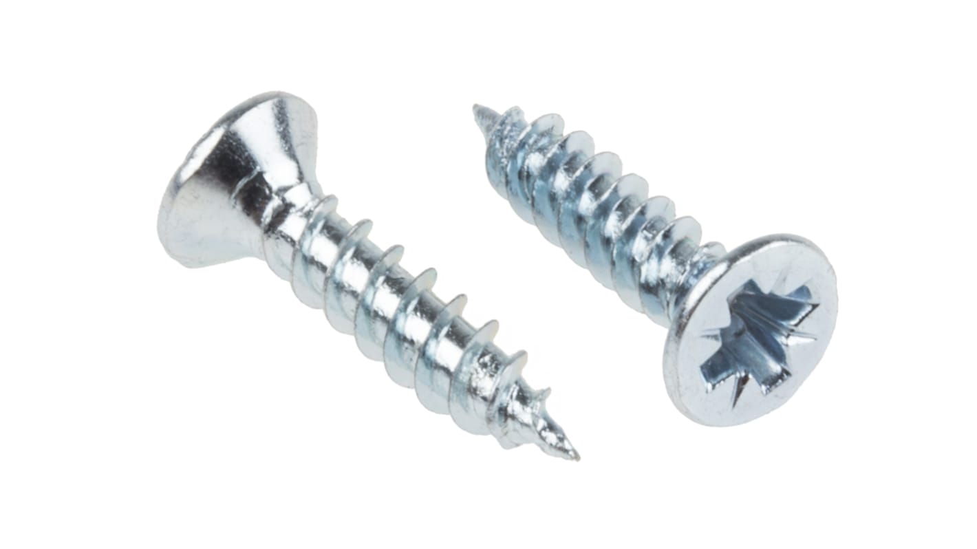 RS PRO Pozidriv Countersunk Steel Wood Screw, Bright Zinc Plated, No. 6 Thread, 5/8in Length