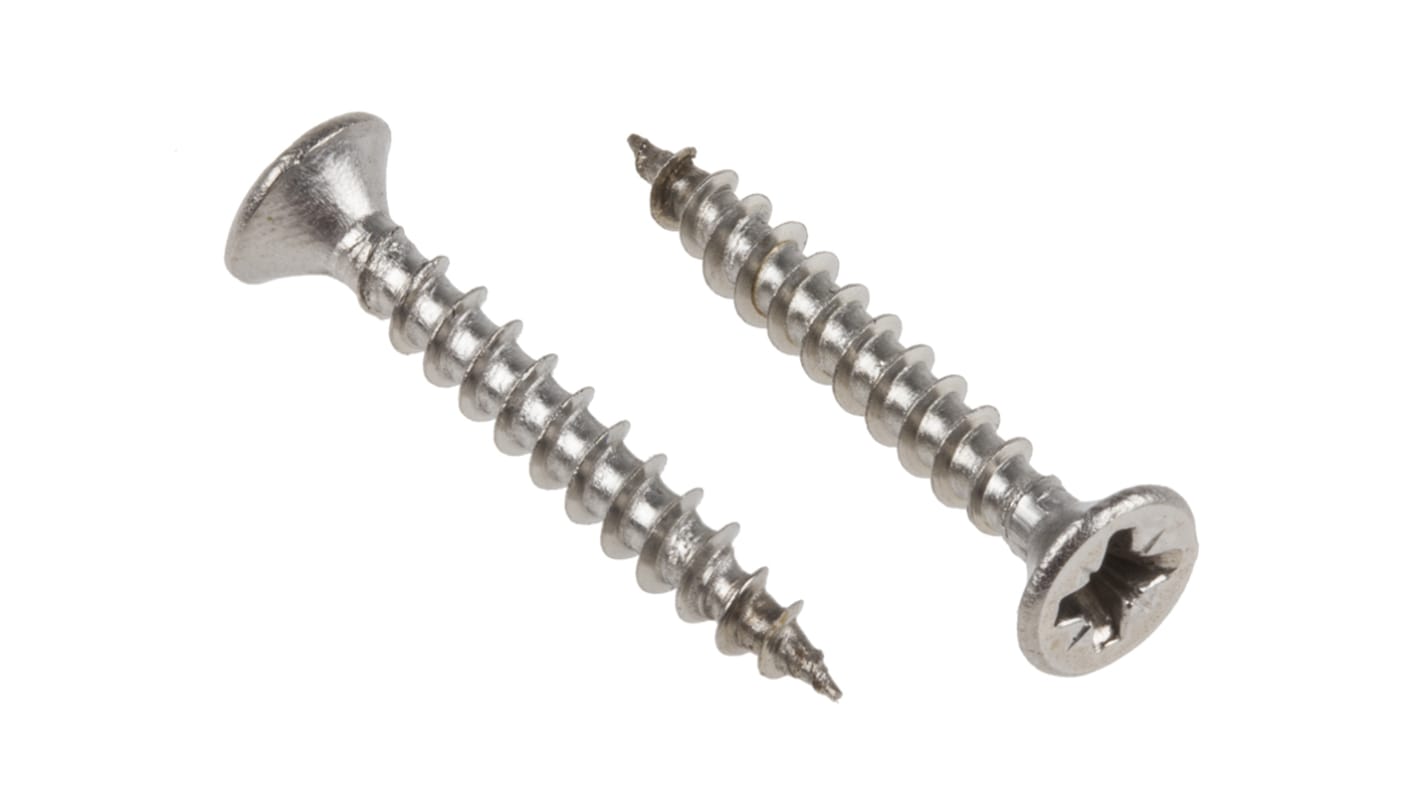 RS PRO Pozidriv Countersunk Stainless Steel Wood Screw, A2 304, 3.5mm Thread, 25mm Length