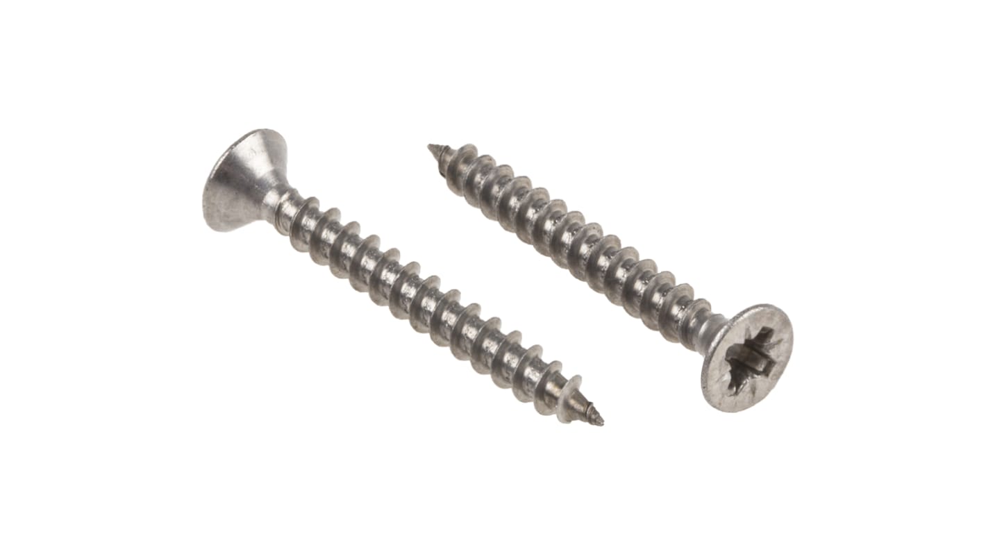 RS PRO Pozidriv Countersunk Stainless Steel Wood Screw, A2 304, 3.5mm Thread, 30mm Length