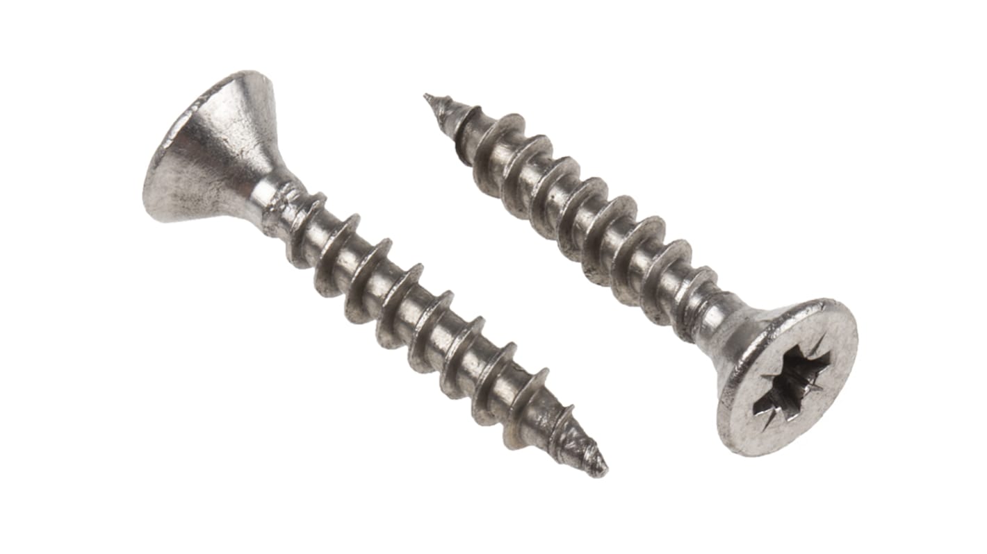 RS PRO Pozidriv Countersunk Stainless Steel Wood Screw, A2 304, 5mm Thread, 30mm Length