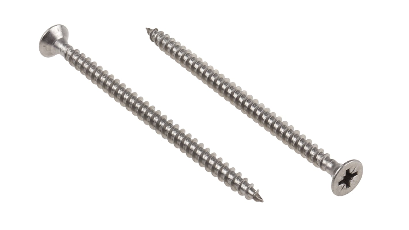 RS PRO Pozidriv Countersunk Stainless Steel Wood Screw, A2 304, 5mm Thread, 80mm Length