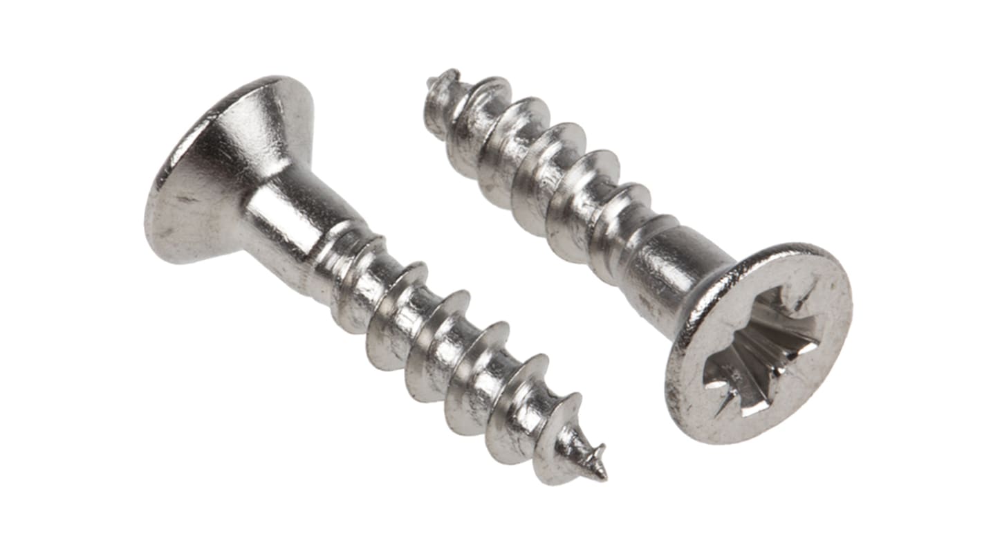 RS PRO Pozidriv Countersunk Stainless Steel Wood Screw, A2 304, 3.5mm Thread, 16mm Length