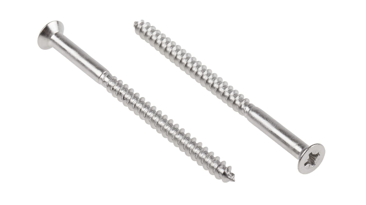 RS PRO Pozidriv Countersunk Stainless Steel Wood Screw, A2 304, 5mm Thread, 75mm Length
