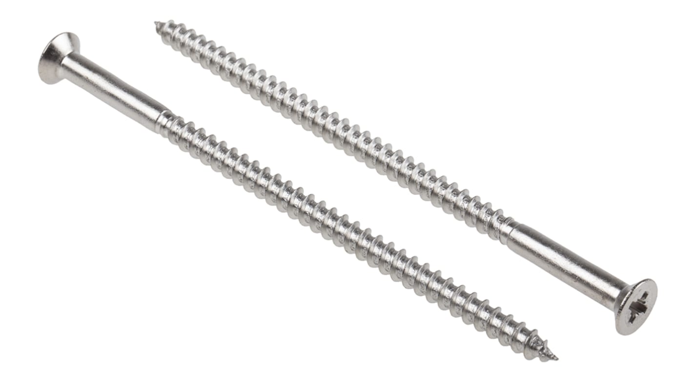 RS PRO Pozidriv Countersunk Stainless Steel Wood Screw, A2 304, 5mm Thread, 100mm Length RS