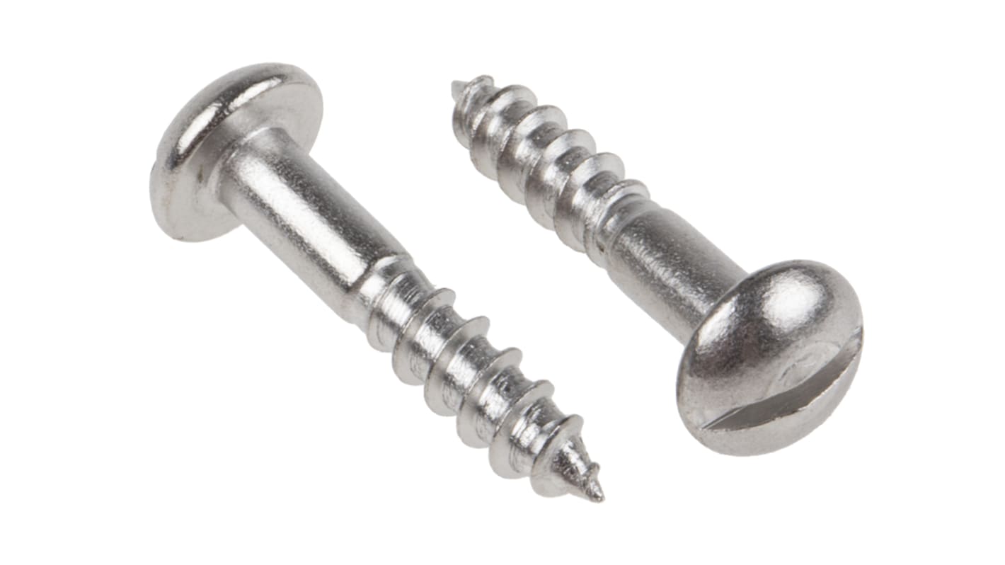 RS PRO Slot Round Stainless Steel Wood Screw, A2 304, 4mm Thread, 20mm Length