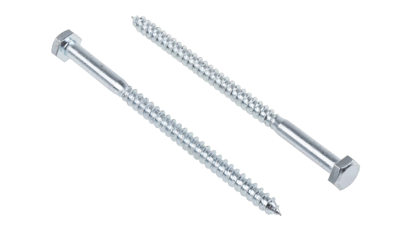 RS PRO Hex Coach Screw, Steel Bright Zinc Plated, 6mm x 100mm RS