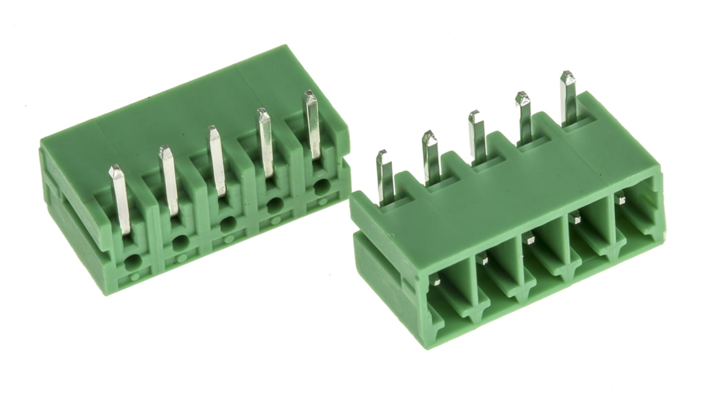 RS PRO 3.5mm Pitch 5 Way Right Angle Pluggable Terminal Block, Header, Through Hole, Screw Termination