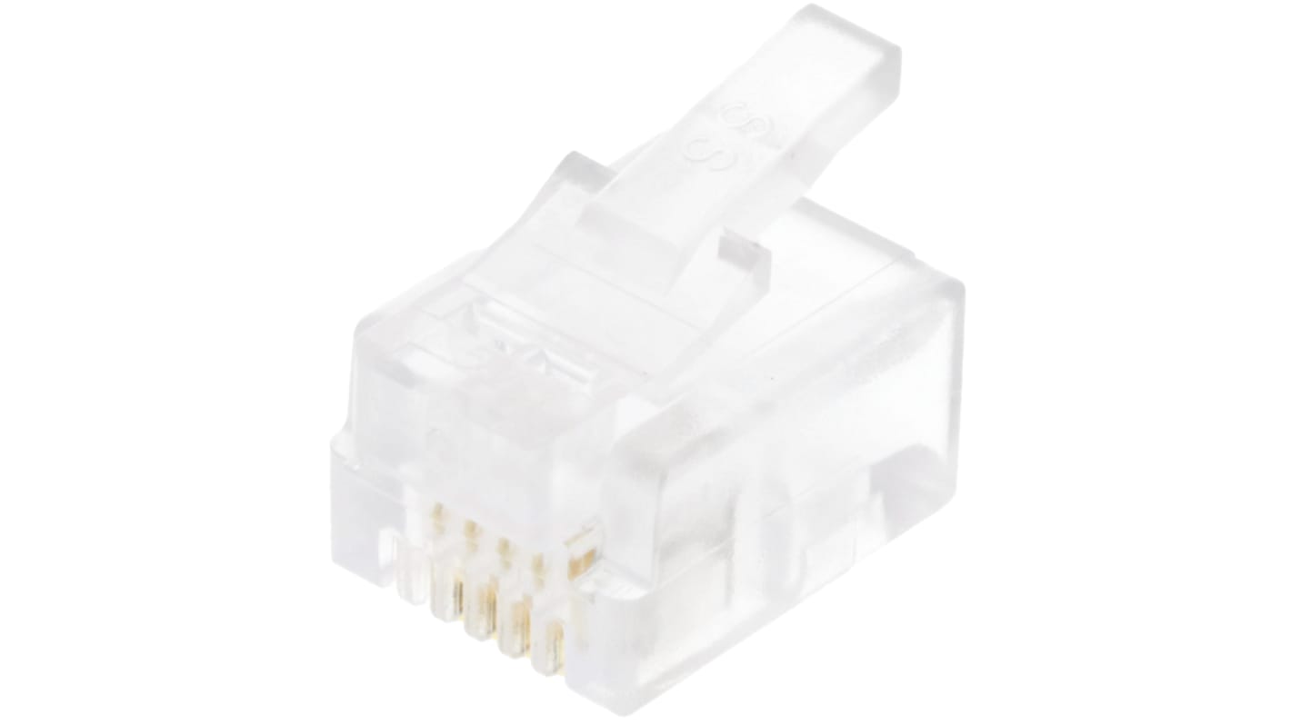 Conector RJ14 Cat3 Macho Bel-Stewart serie 940-SP, de 6P/4C vías, apantallamiento UTP