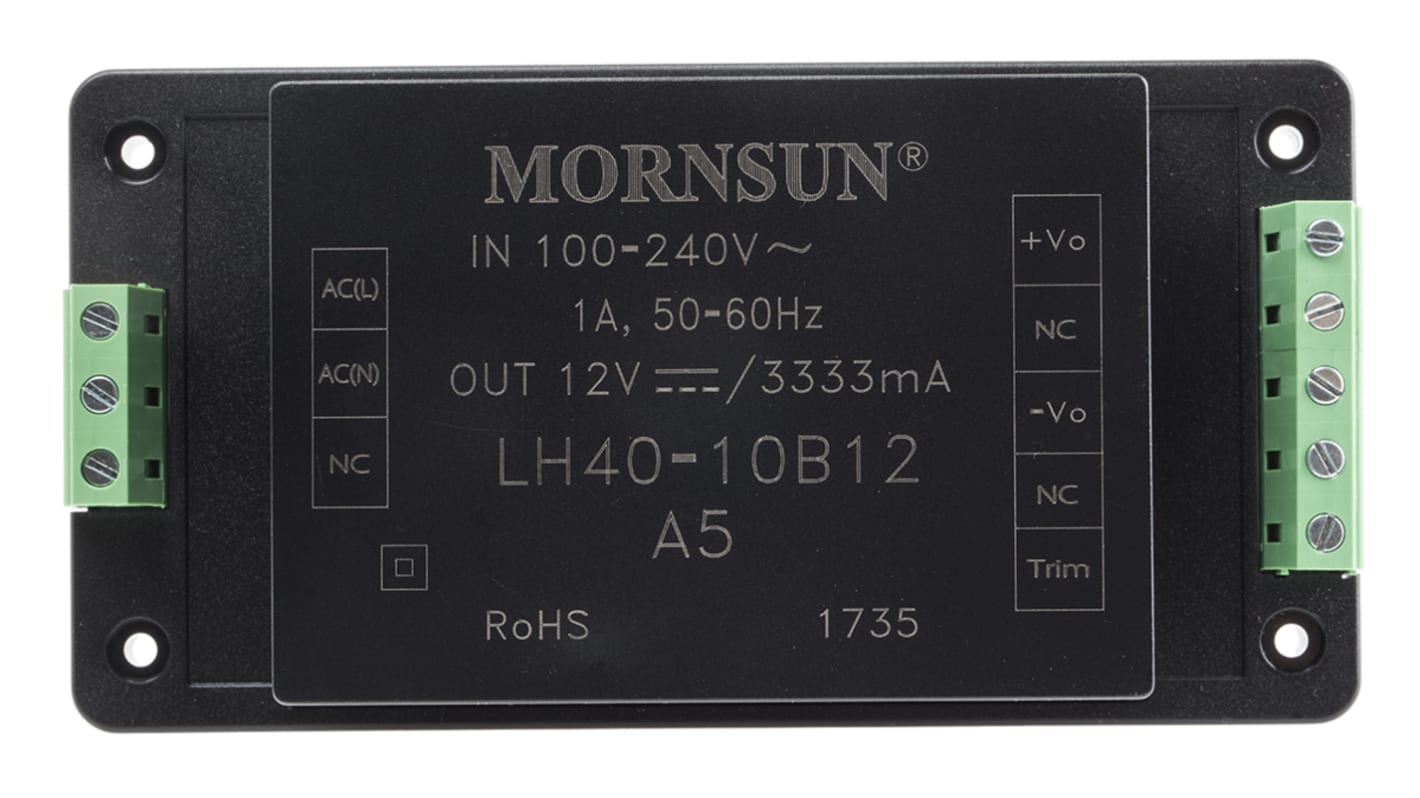 RS PRO Schaltnetzteil, 12V dc / 3.333A 40W 264 V ac, 370 V dc Gekapselt, Gehäusemontage