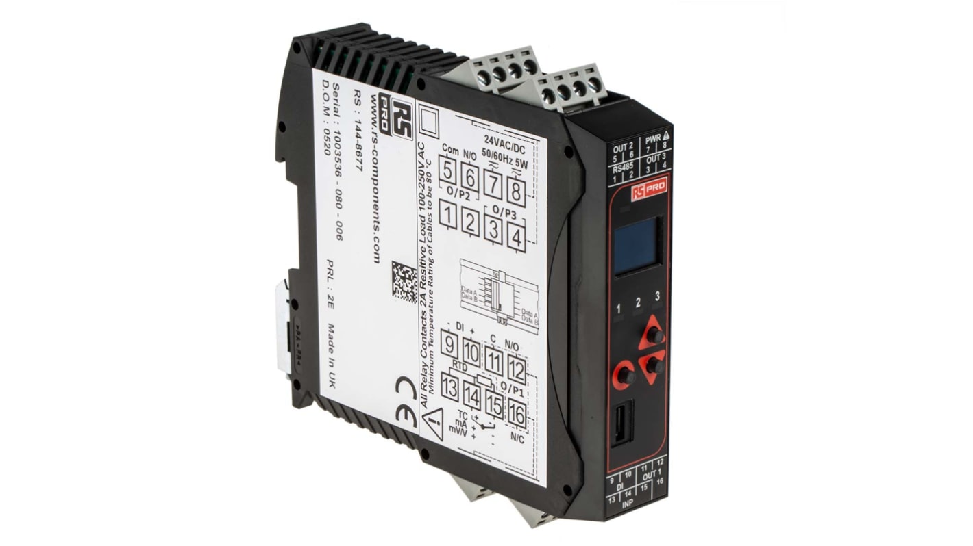 RS PRO DIN Rail PID Temperature Controller, 22.5 x 110mm 1 Input, 2 Output Relay, Relay-CO, 24 V ac/dc Supply Voltage