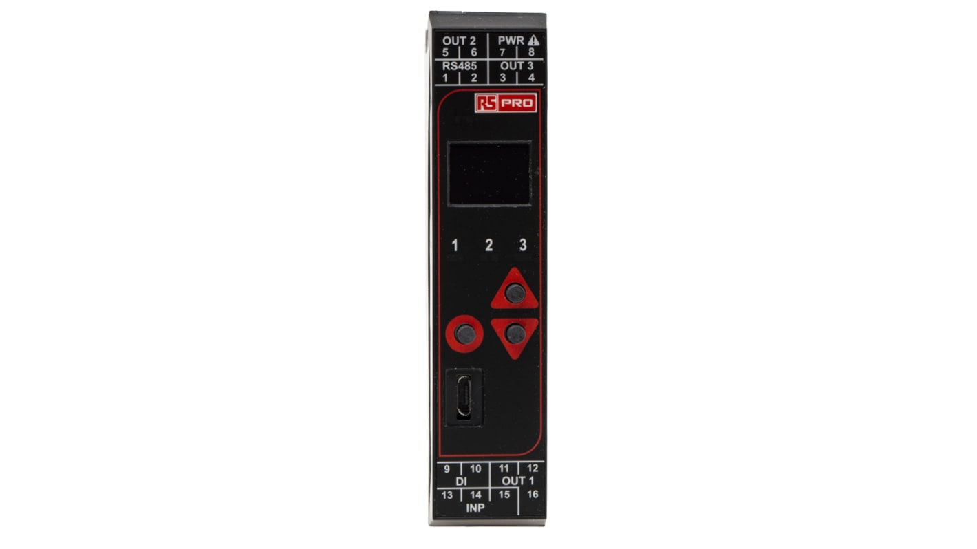 RS PRO PID temperaturregulator, TÆNDT/SLUKKET, PID-kontroller med 3 Skifterelæ, relæ, SSR Udgange, Størrelse: 22.5 x