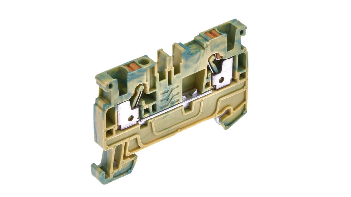 Weidmuller A Series Green/Yellow DIN Rail Terminal Block, 2.5mm², Single-Level, Push In Termination