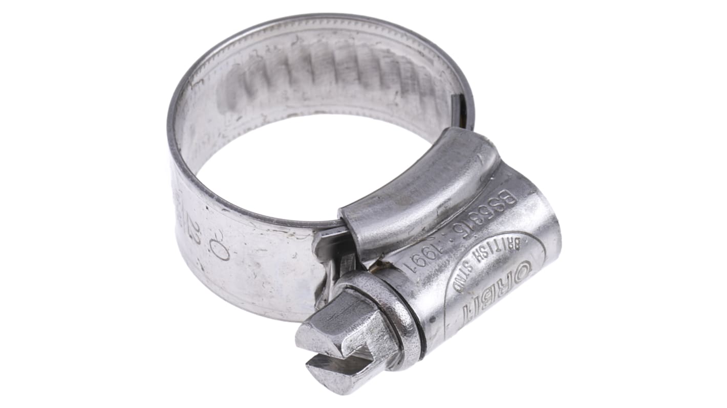 Abrazadera de tornillo sin fin RS PRO de Acero Inoxidable, Ø int. 16 → 22mm, anch. 12mm, accionador hexagonal