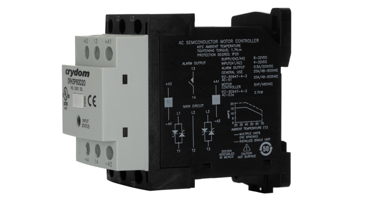 Contactor de estado sólido Sensata / Crydom DRH de 3 polos, 20 A, 1,5 kW