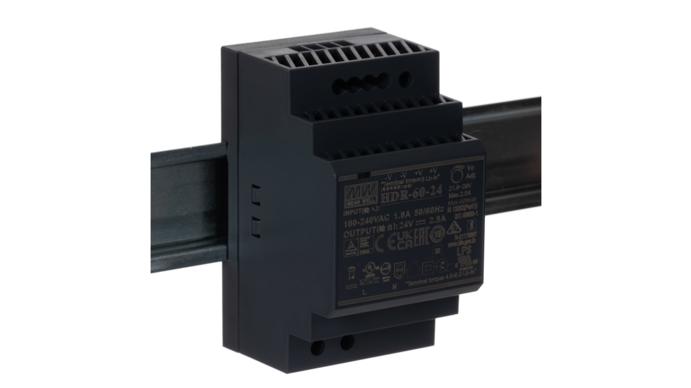 HDR-60-24 | MEAN WELL HDR Switched Mode DIN Rail Power Supply, 85 → 264 ...