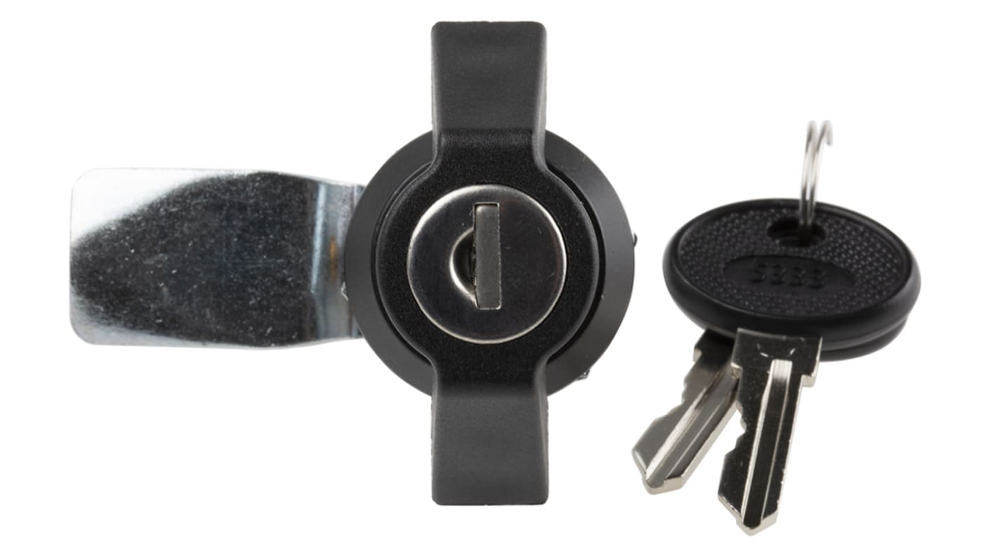 RS PRO Black Cabinet Lock, 14.5mm Panel-to-Tongue, 22.2 x 20.2mm Cutout, Key Unlock