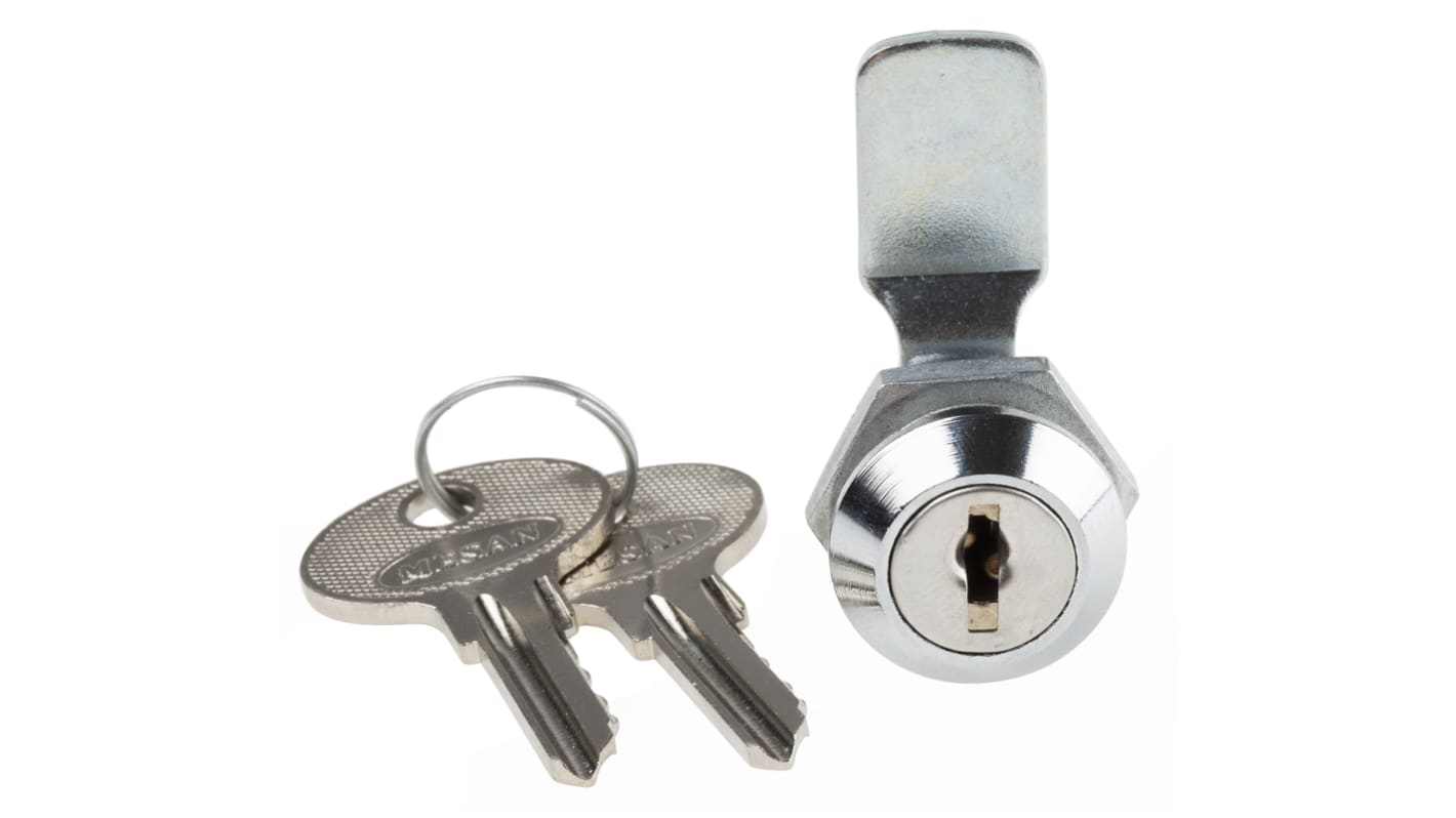 RS PRO Chrome Zinc Cabinet Lock, 16mm Panel-to-Tongue, 16.2 x 14.2mm Cutout, Key Unlock