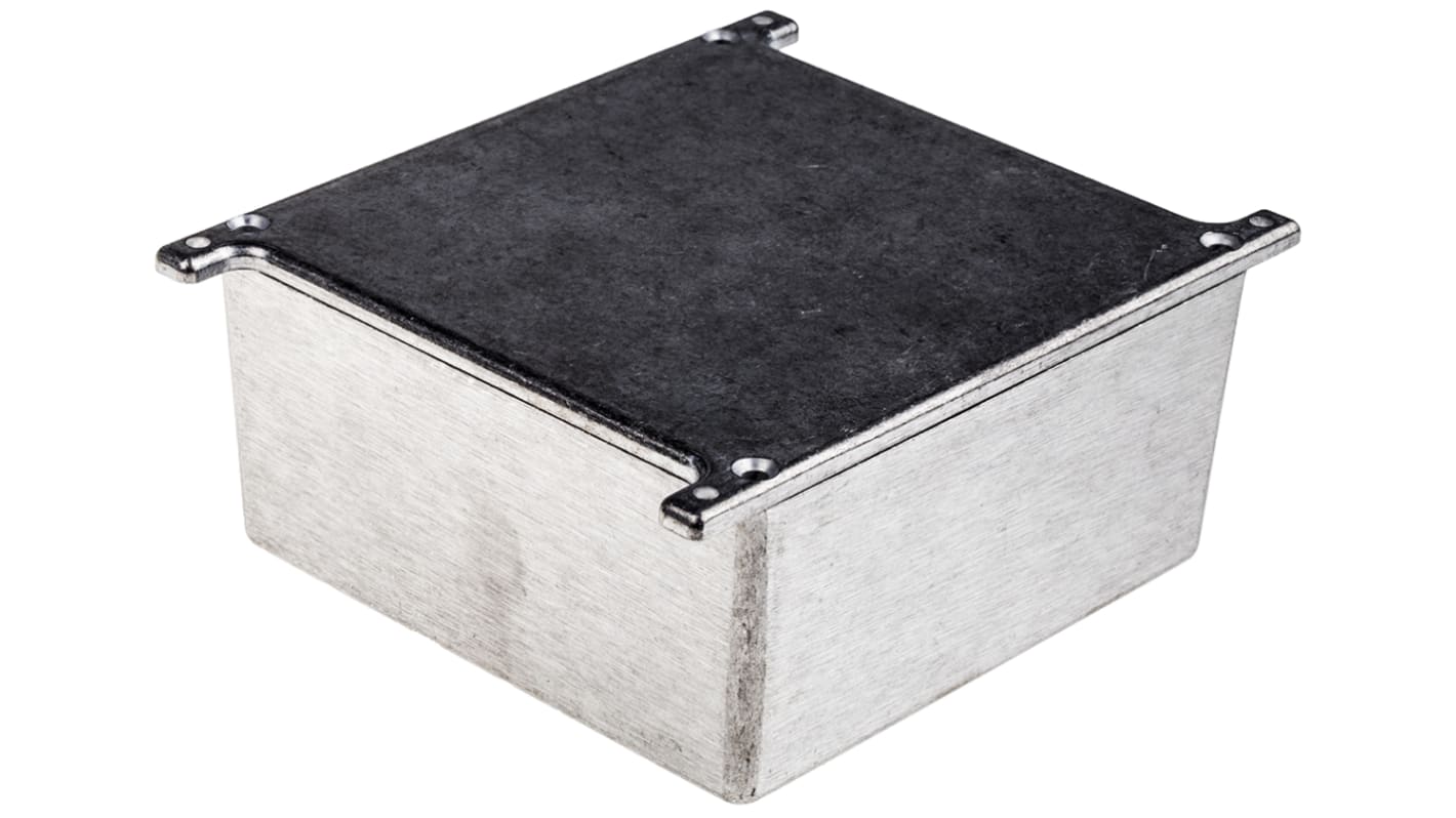 RS PRO Silver Die Cast Aluminium Enclosure, Flanged, Black Lid, 120.5 x 120.5 x 59.2mm