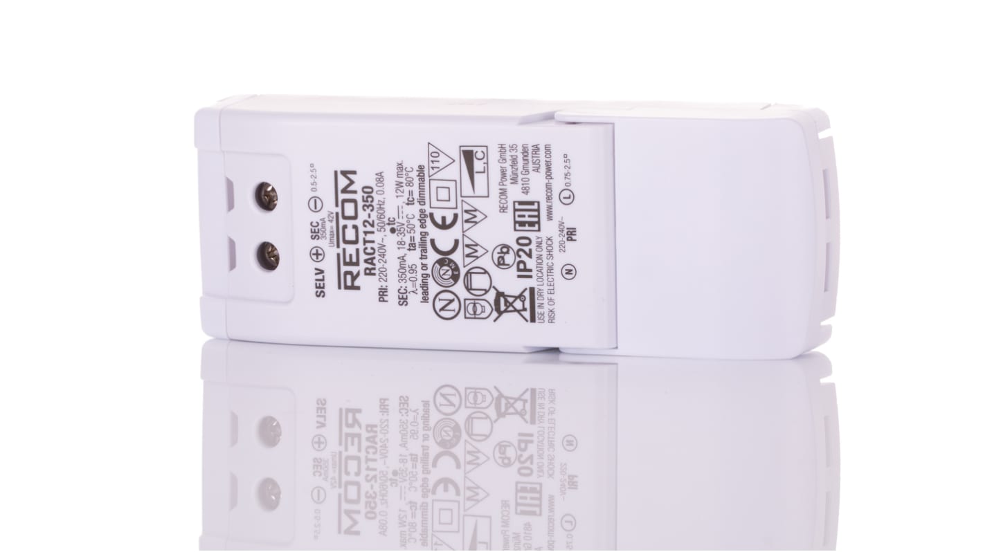 Driver LED Recom, 12W, IN 198 → 264V ca, OUT 18 → 35V, 350mA