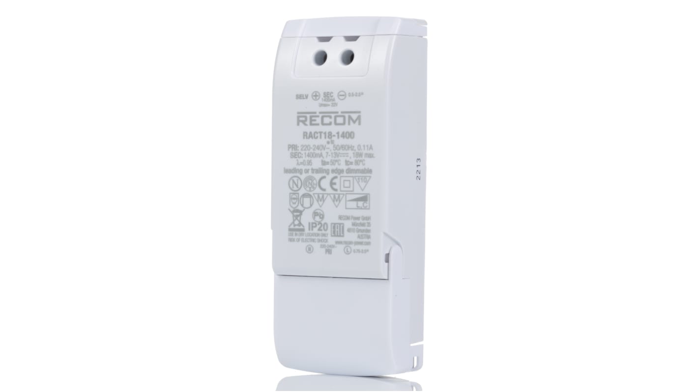 Driver de LED Recom,sortie 6.5 → 13V c.c. 1.4A, 18W, , gradable, IP20