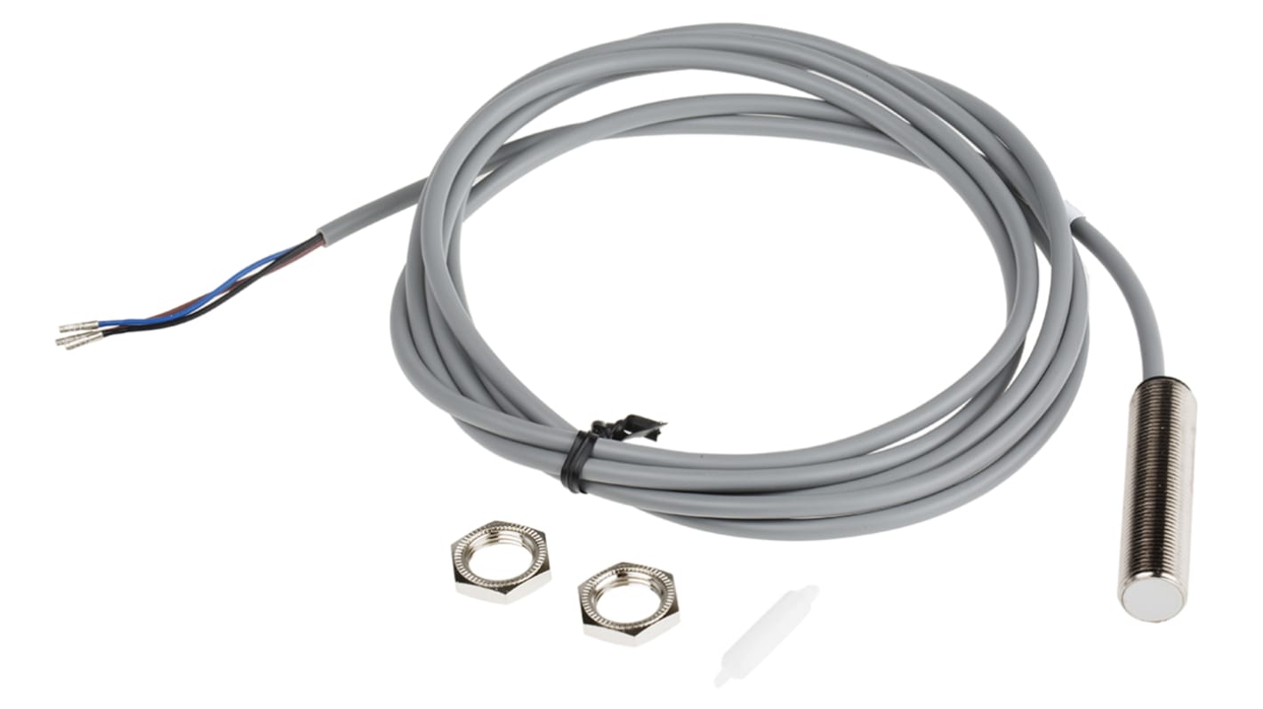 RS PRO Capacitive Barrel-Style Proximity Sensor, M12 x 1, 2 mm Detection, PNP Output, 10 → 30 V dc, IP67