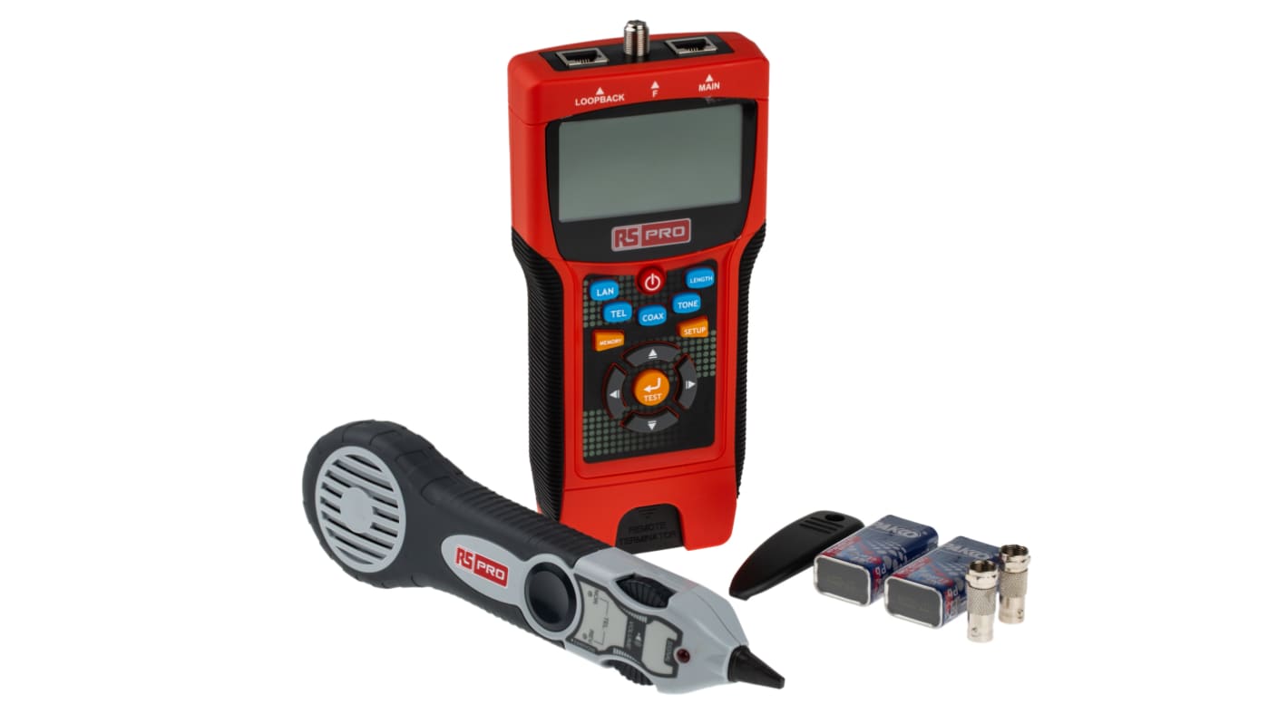 RS PRO 2670 Netzwerktester mit Tonsignal, Netzwerk Prüfgerät, Cat5, Cat6, Cat7, F, RJ12, RJ45