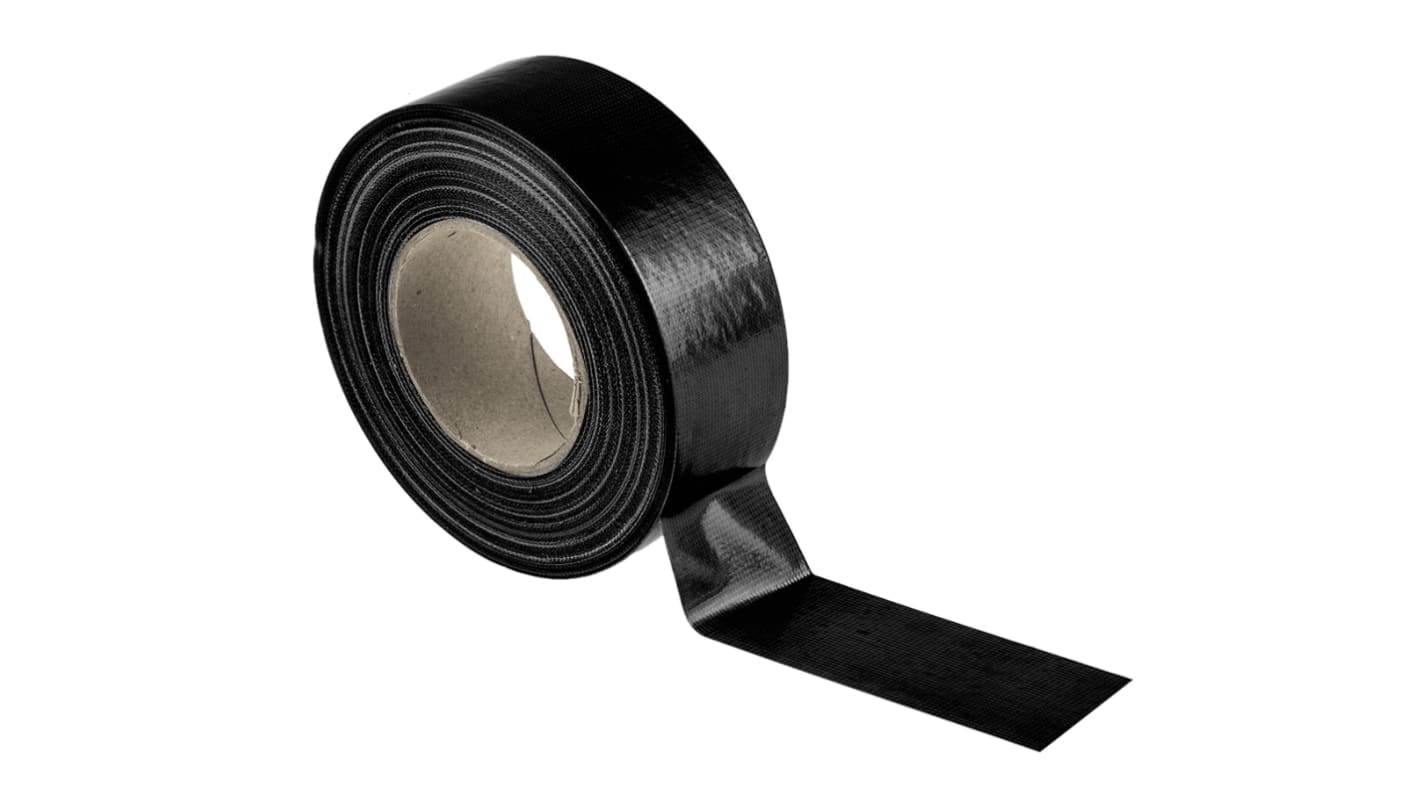 RS PRO Duct Tape, 50m x 50mm, Black, Gloss Finish