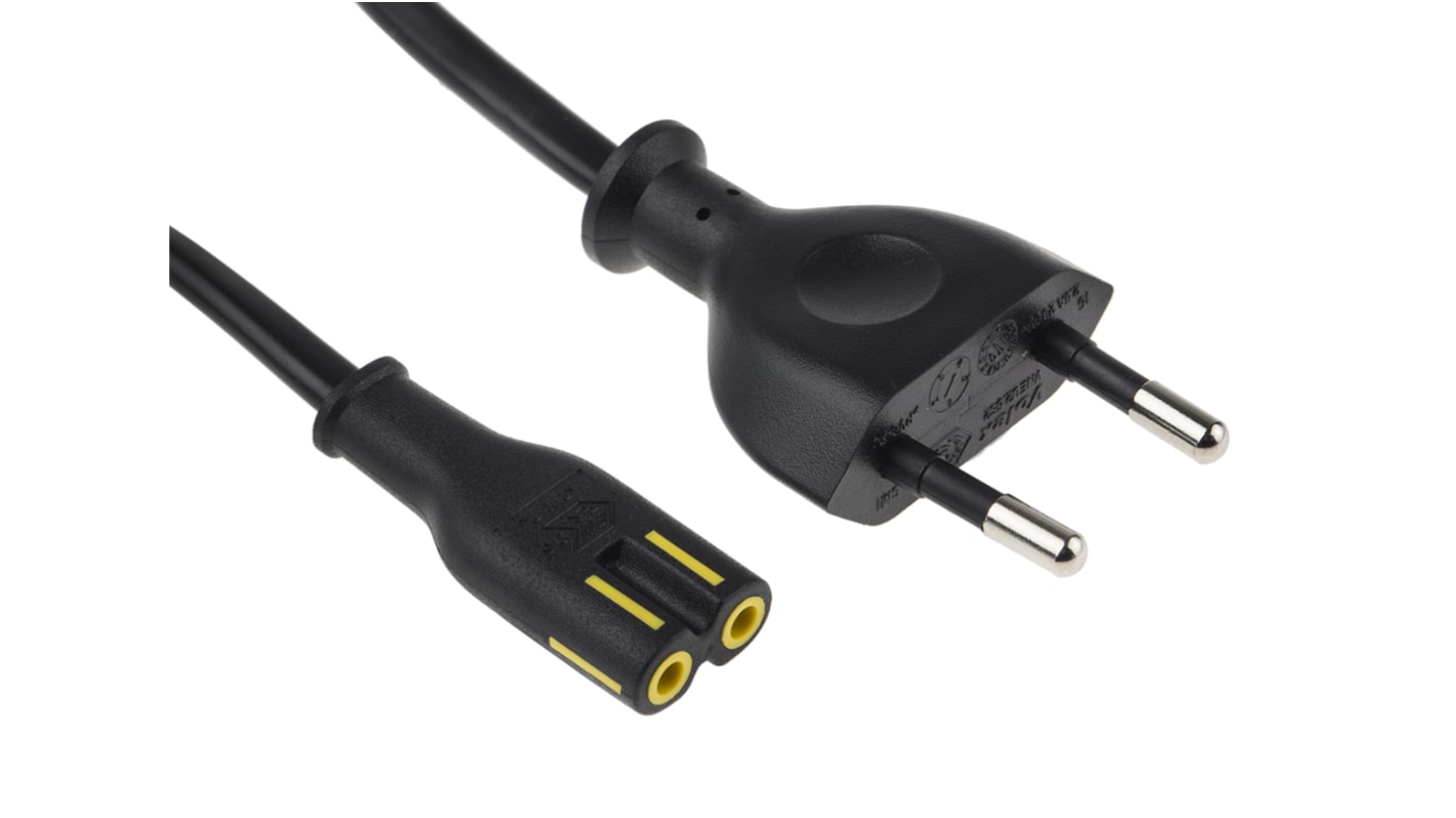 Cable de alimentación RS PRO Negro de 0.5m, con. A IEC C7, hembra, con. B Conector macho europeo tipo C, macho, 300 V /