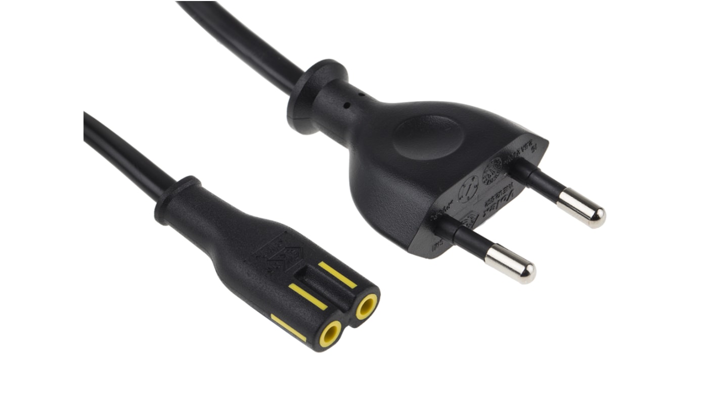 RS PRO Netzkabel, A IEC C7 / Buchse, B Eurostecker Typ C / Stecker, 2,5 A, 0.5m Schwarz, 300 V