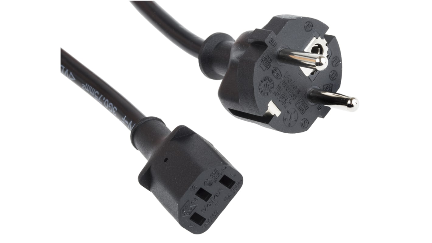 RS PRO IEC C13 Socket to CEE 7/7 Plug Power Cord, 1m RS