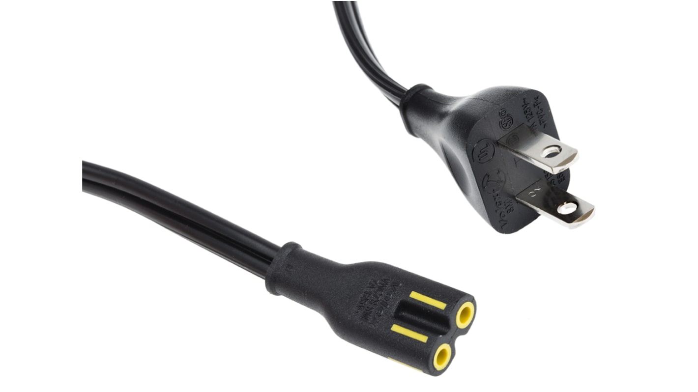 RS PRO IEC C7 Socket to Type A US Plug Plug Power Cord, 1.8m