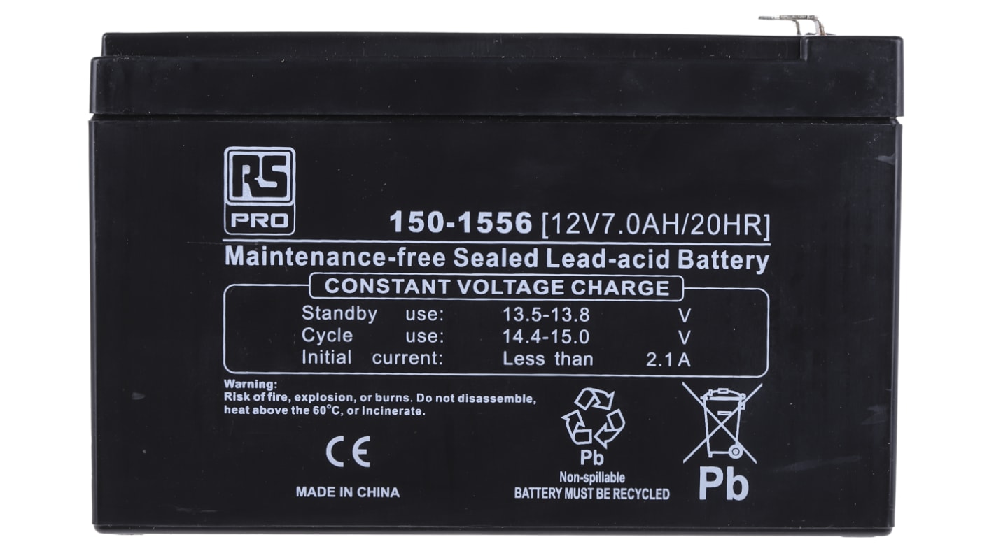 RS PRO 12V T1 Sealed Lead Acid Battery, 7Ah