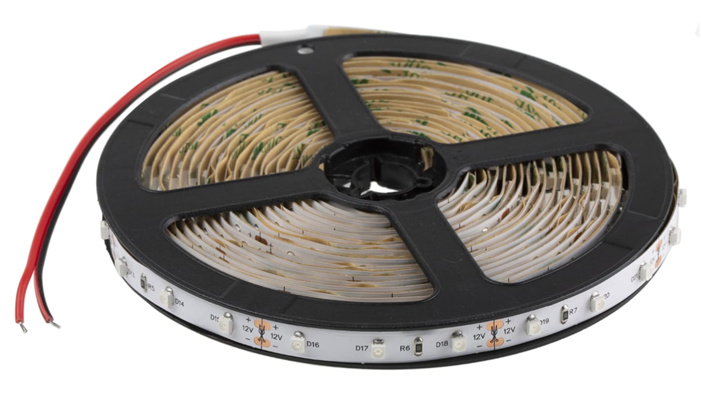 Tira de LED flexible RS PRO, 12V, color Amarillo, tira de 5m x 8mm, 60 leds/m, IP20