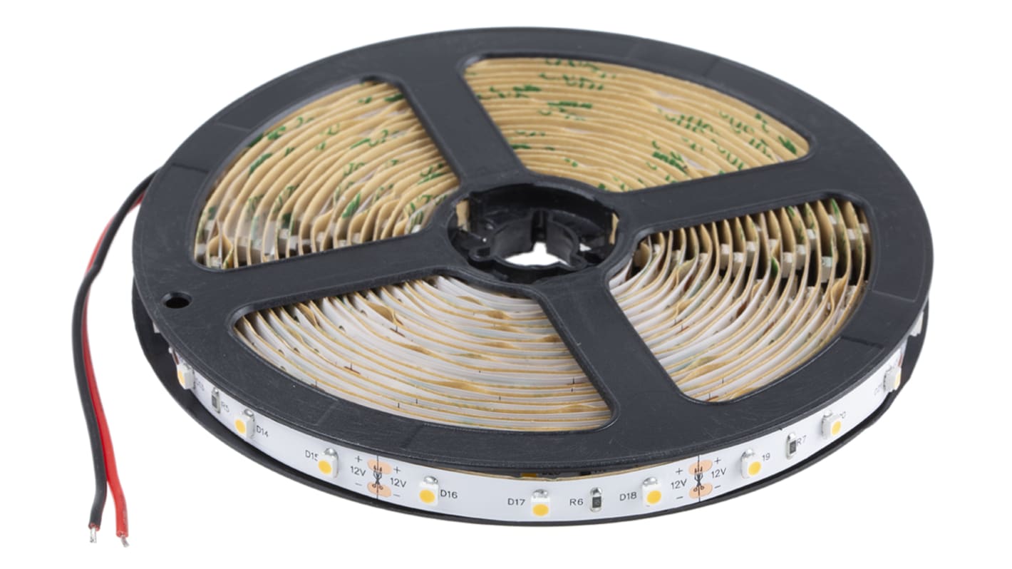 Tira de LED flexible RS PRO, 12V, color Blanco, 2700 → 3200K, tira de 5m x 8mm, 60 leds/m, IP20