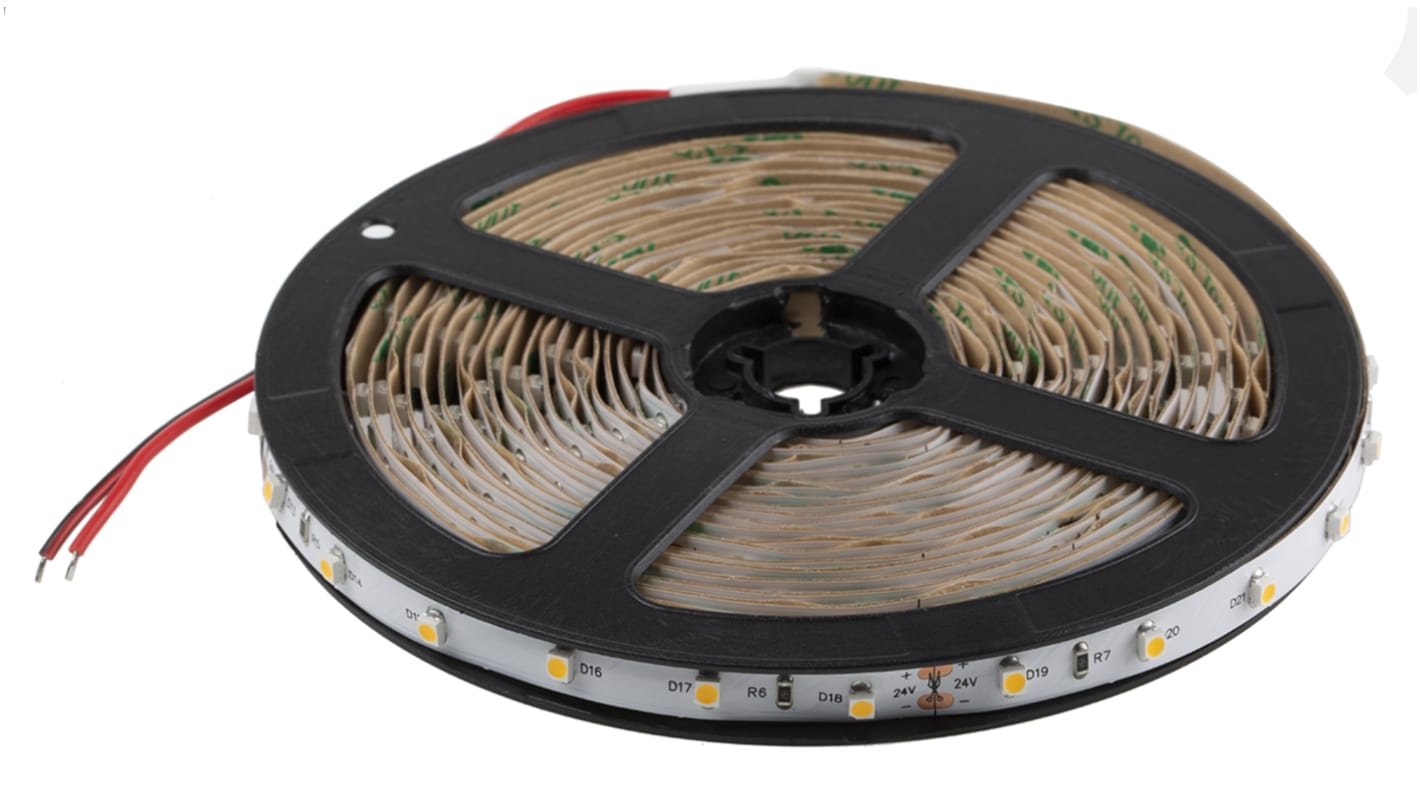 RS PRO 24V White LED Strip Light, 2700 → 3200K Colour Temp, 5m Length