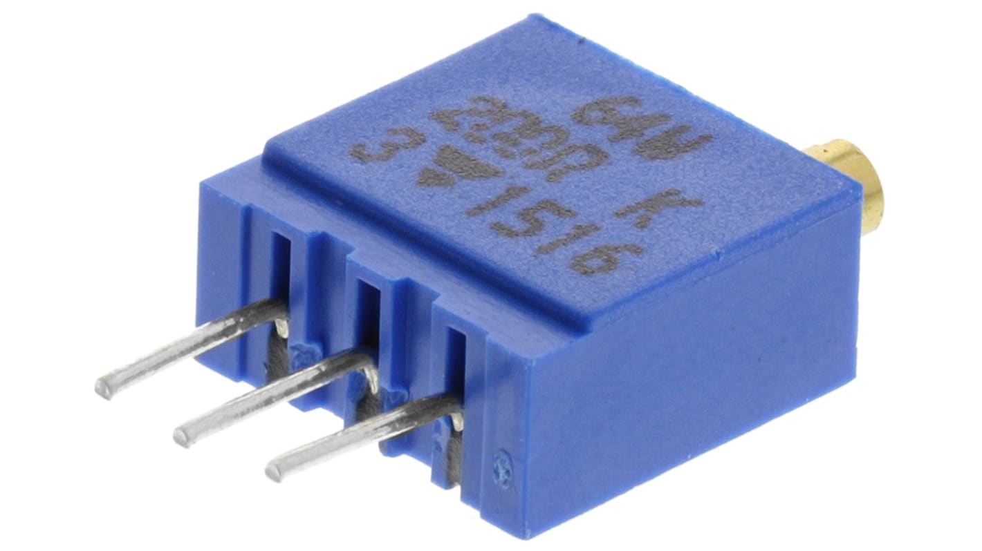 Vishay 64W Series 19 (Electrical), 22 (Mechanical)-Turn Through Hole Trimmer Resistor with Pin Terminations, 200Ω ±10%