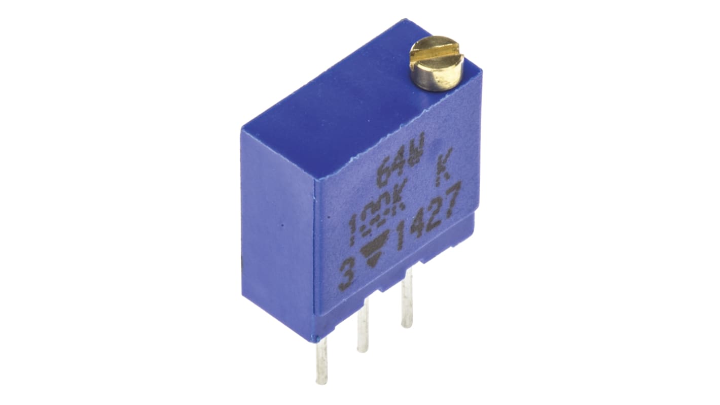 Vishay 64W 22-Gang-Gang THT Trimmer-Potentiometer, Einstellung von oben, 100kΩ, ±10%, 0.5W, Pin, L. 9.7mm