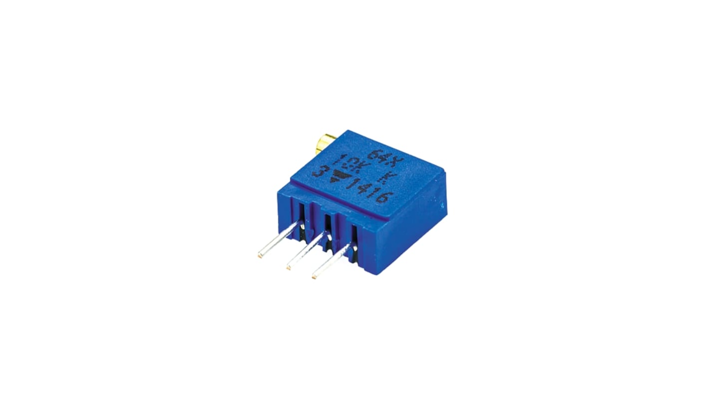 Potenciómetro para PCB Vishay serie 64X, 10kΩ máximo, ±10%, ±100ppm/°C, 0.5W, vueltas: 19 (eléctrico), 22 (mecánico),