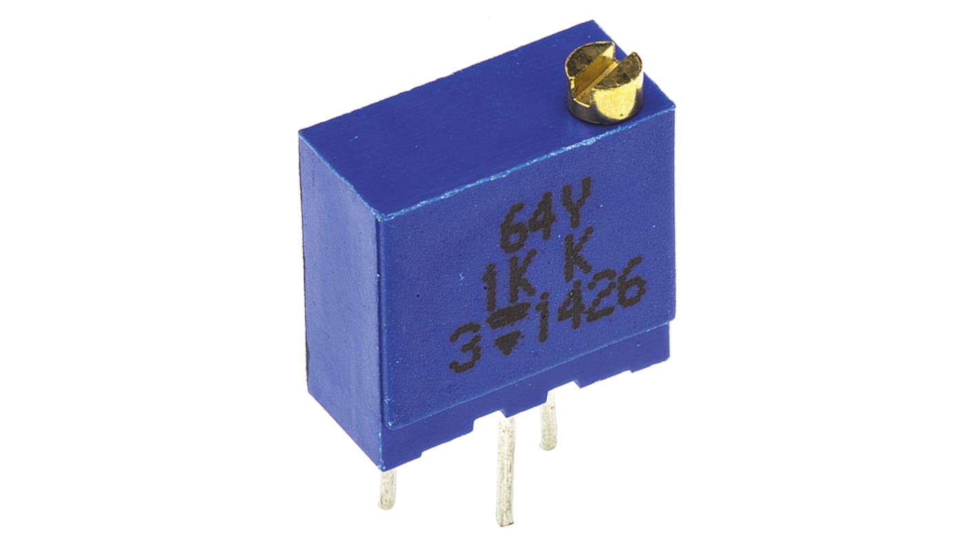 Potenciómetro para PCB Vishay serie 64Y, 1kΩ máximo, ±10%, ±100ppm/°C, 0.5W, vueltas: 21 (eléctrico), 23 (mecánico),