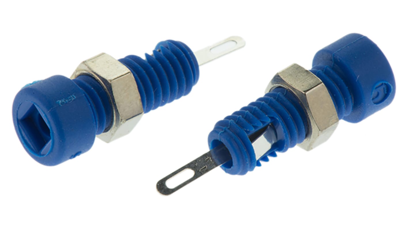 Conector banana hembra Hembra, 6A, 60V dc, Contacto Níquel, Estaño, Azul