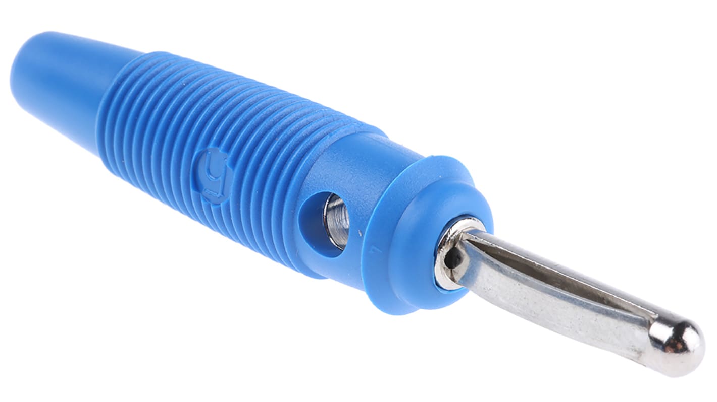 Hirschmann 4 mm Bananenstecker Blau, Kontakt vernickelt, 60V dc / 16A, Schraubanschluss