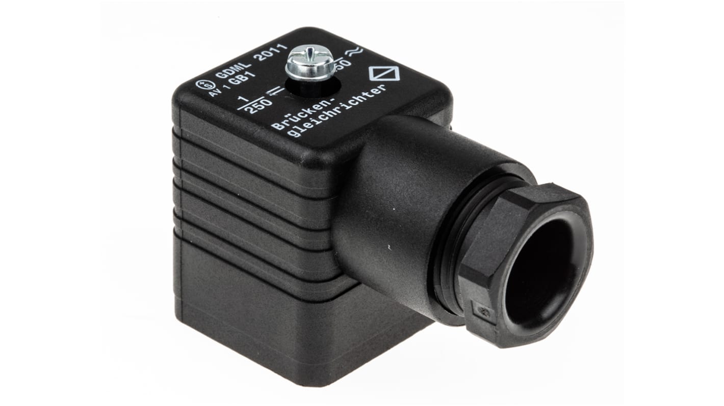 Hirschmann GDML 2P+E DIN 43650 A, Female Solenoid Valve Connector, 250 V ac/dc Voltage