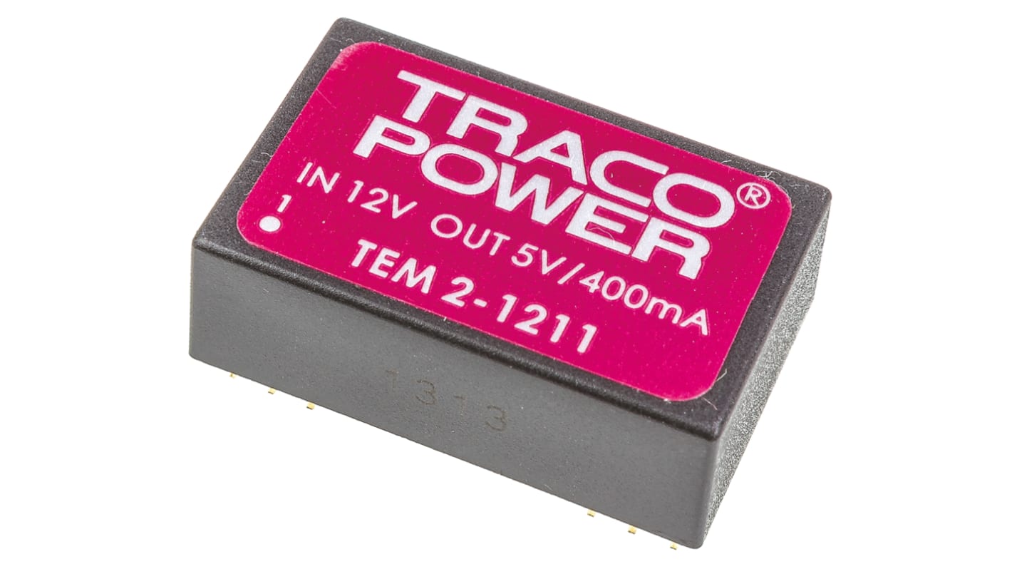 TRACOPOWER TEM 2 DC-DC Converter, 5V dc/ 400mA Output, 10.8 → 13.2 V dc Input, 2W, Through Hole, +60°C Max Temp