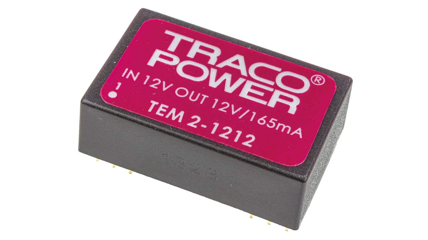 TRACOPOWER TEM 2 DC-DC Converter, 12V dc/ 165mA Output, 10.8 → 13.2 V dc Input, 2W, Through Hole, +70°C Max Temp