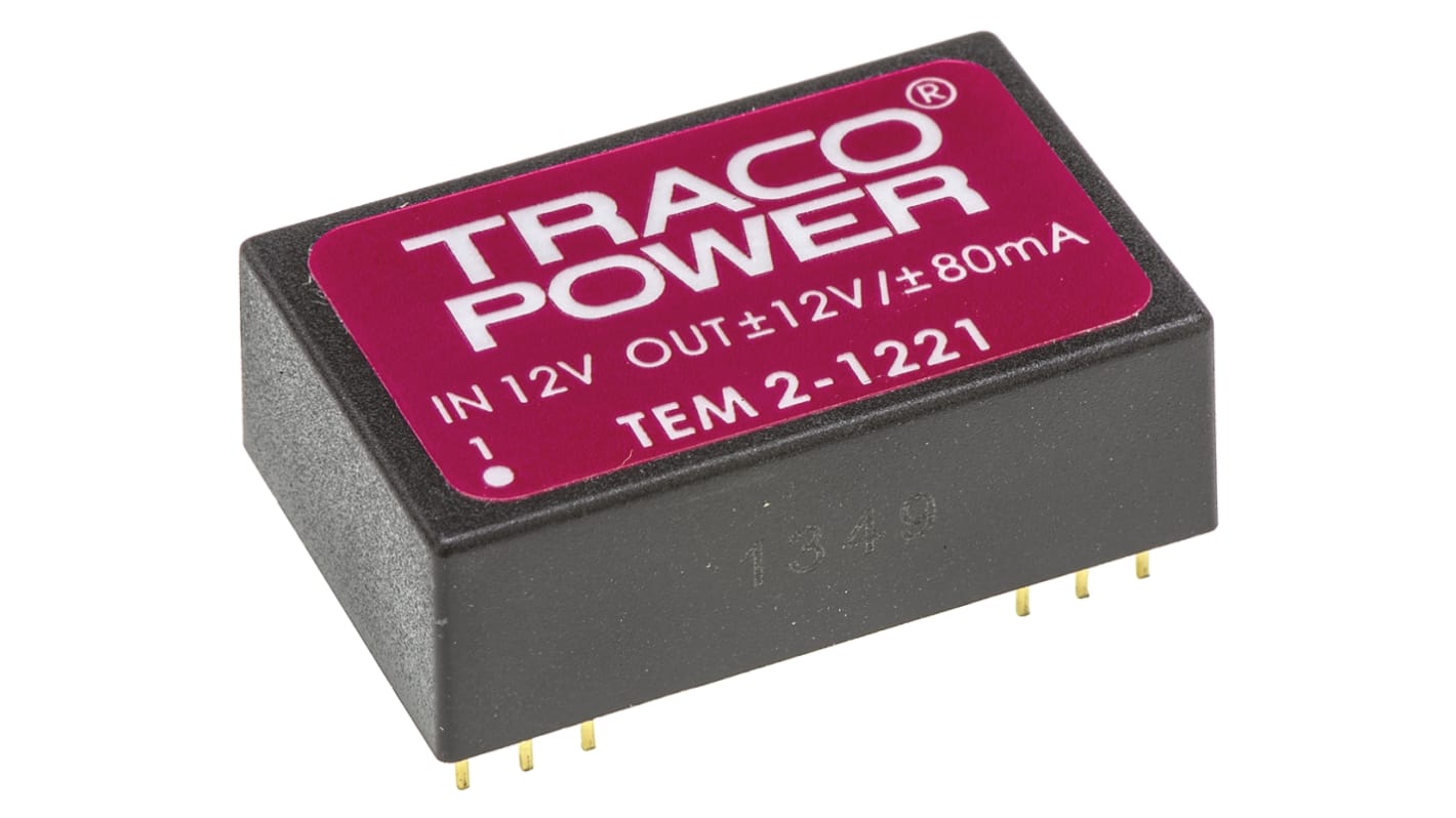 TRACOPOWER DC-DCコンバータ Vout：±12V dc 10.8 → 13.2 V dc, 2W, TEM 2-1221